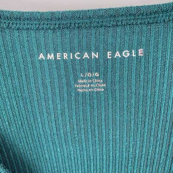 American Eagle Women’s Scoop Neck Long Sleeve Ribbed Knit Blouse Size L - Picture 2 of 3